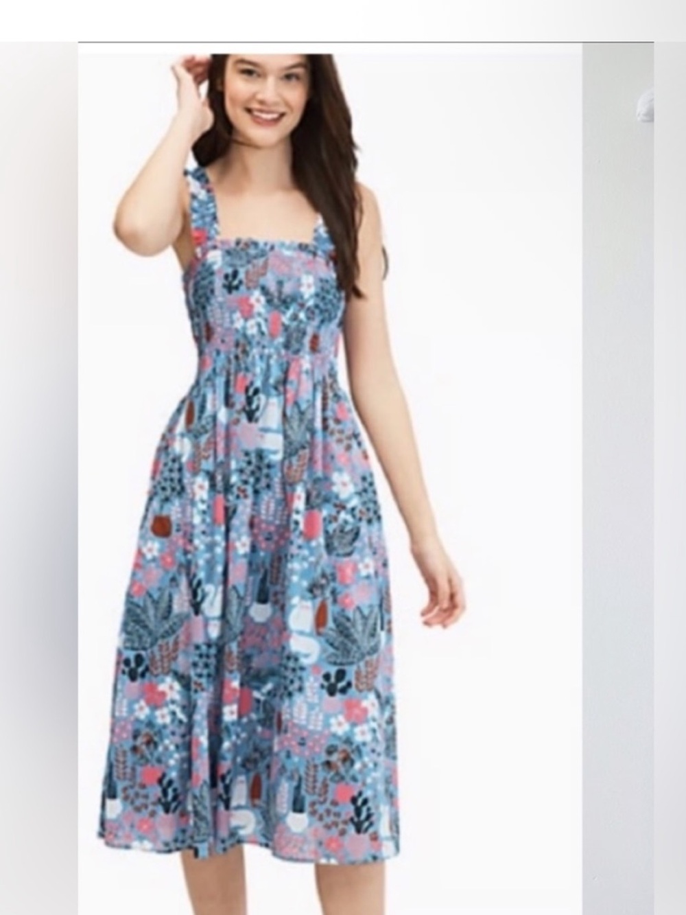 NWT New Kate Spade Garden Posy Smocked Midi Dress XL NWOT kitty Cat cactus